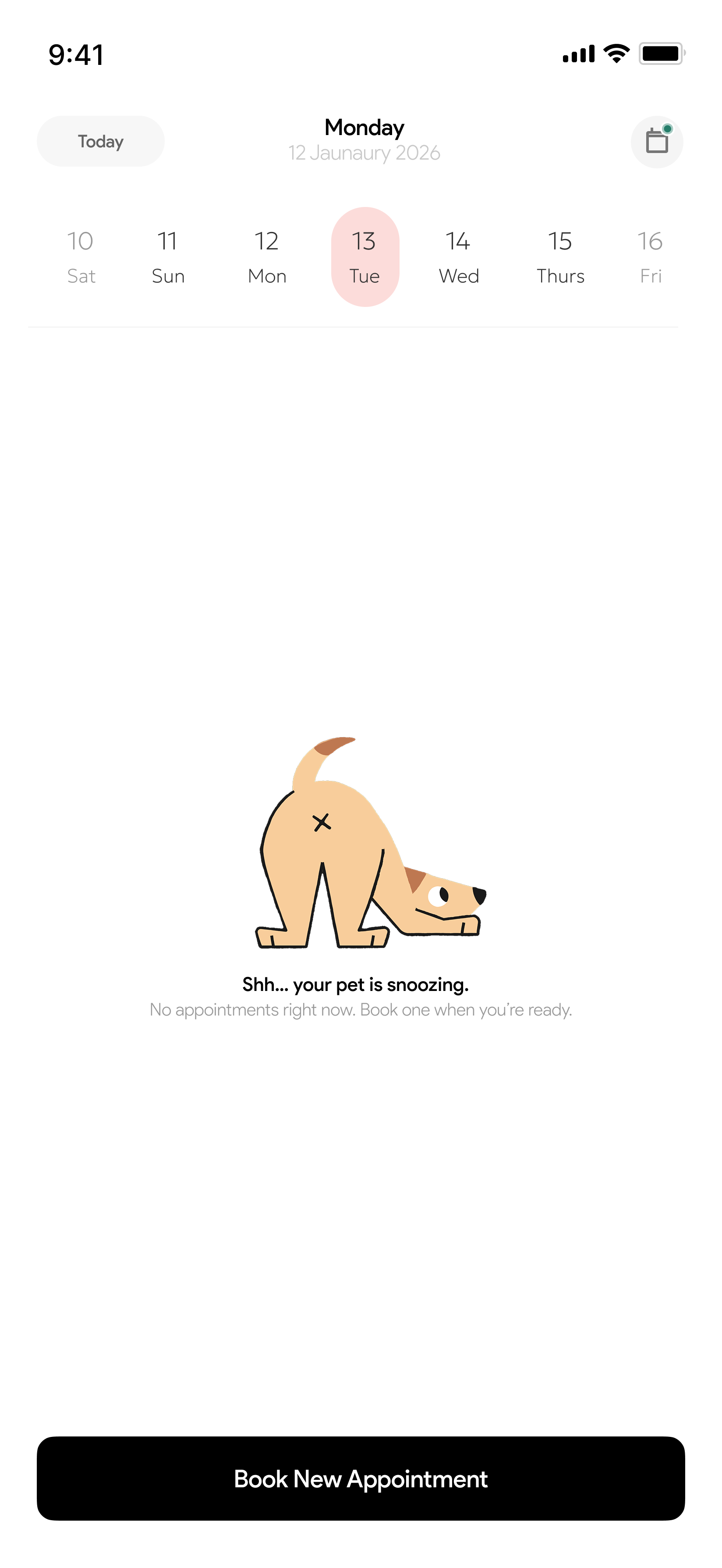 Empty appointments state: Shh... your pet is snoozing