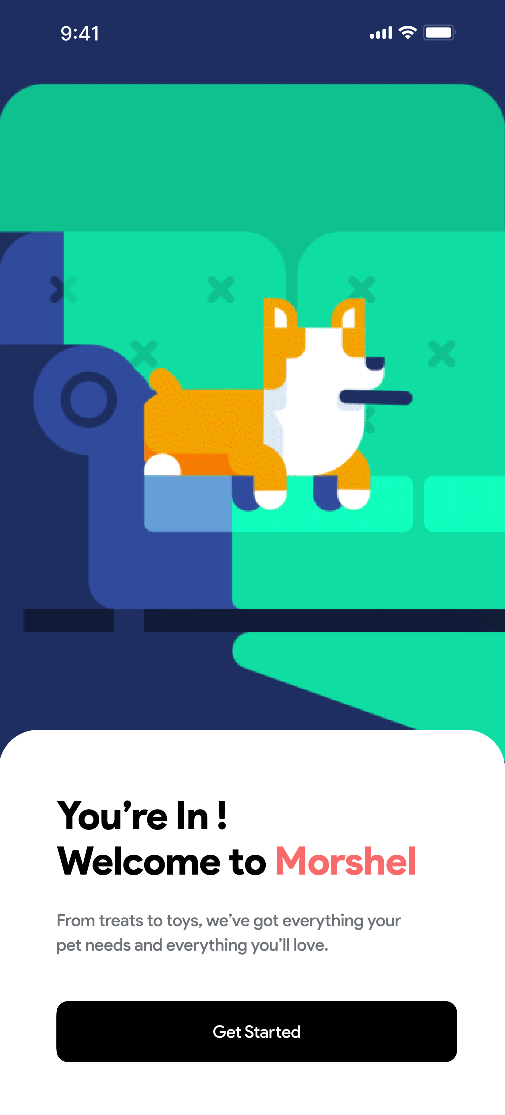 Welcome screen: You're In! Welcome to Morshel